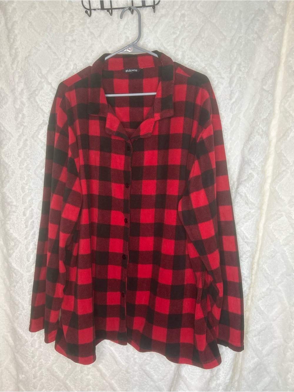 #FollowMe Women’s Fleece Plaid Button Down Pajama Top Red and Black